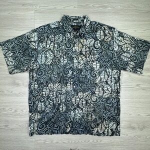 Pete Huntington Men's Button Down Shirt Classic Fit Batik Floral Blue Size Large